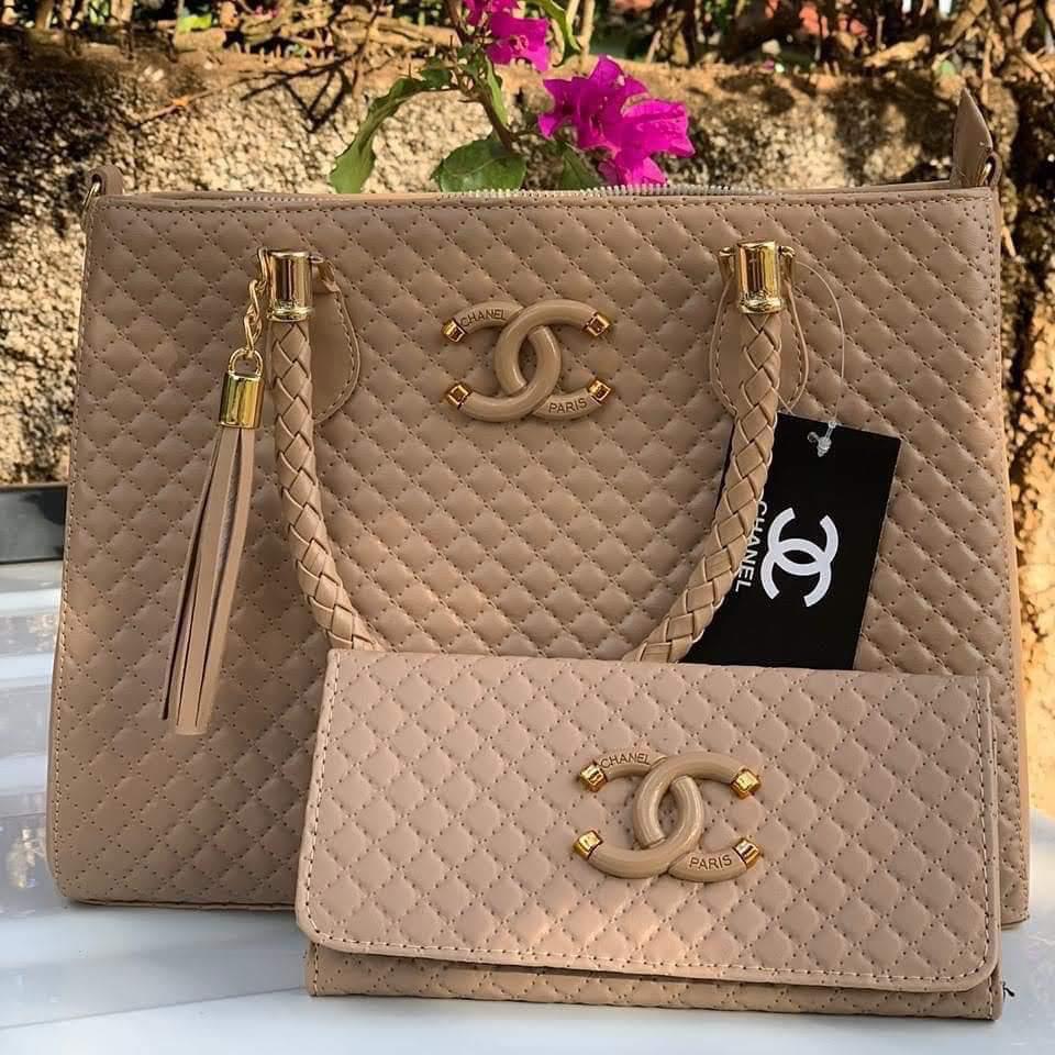 Set de Cartera y Billetera Dama Acolchado Beige