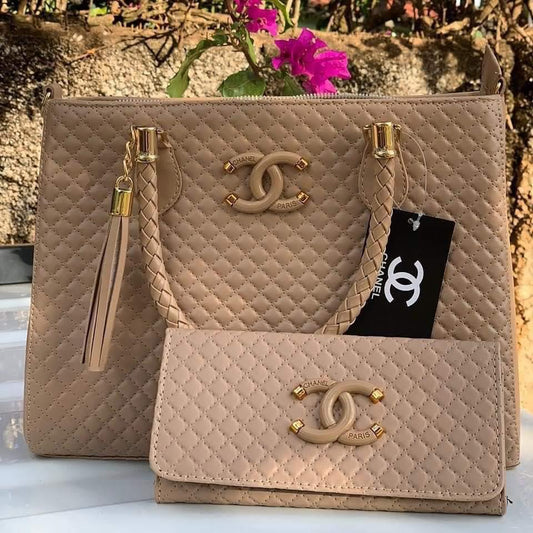 Set de Cartera y Billetera Dama Acolchado Beige